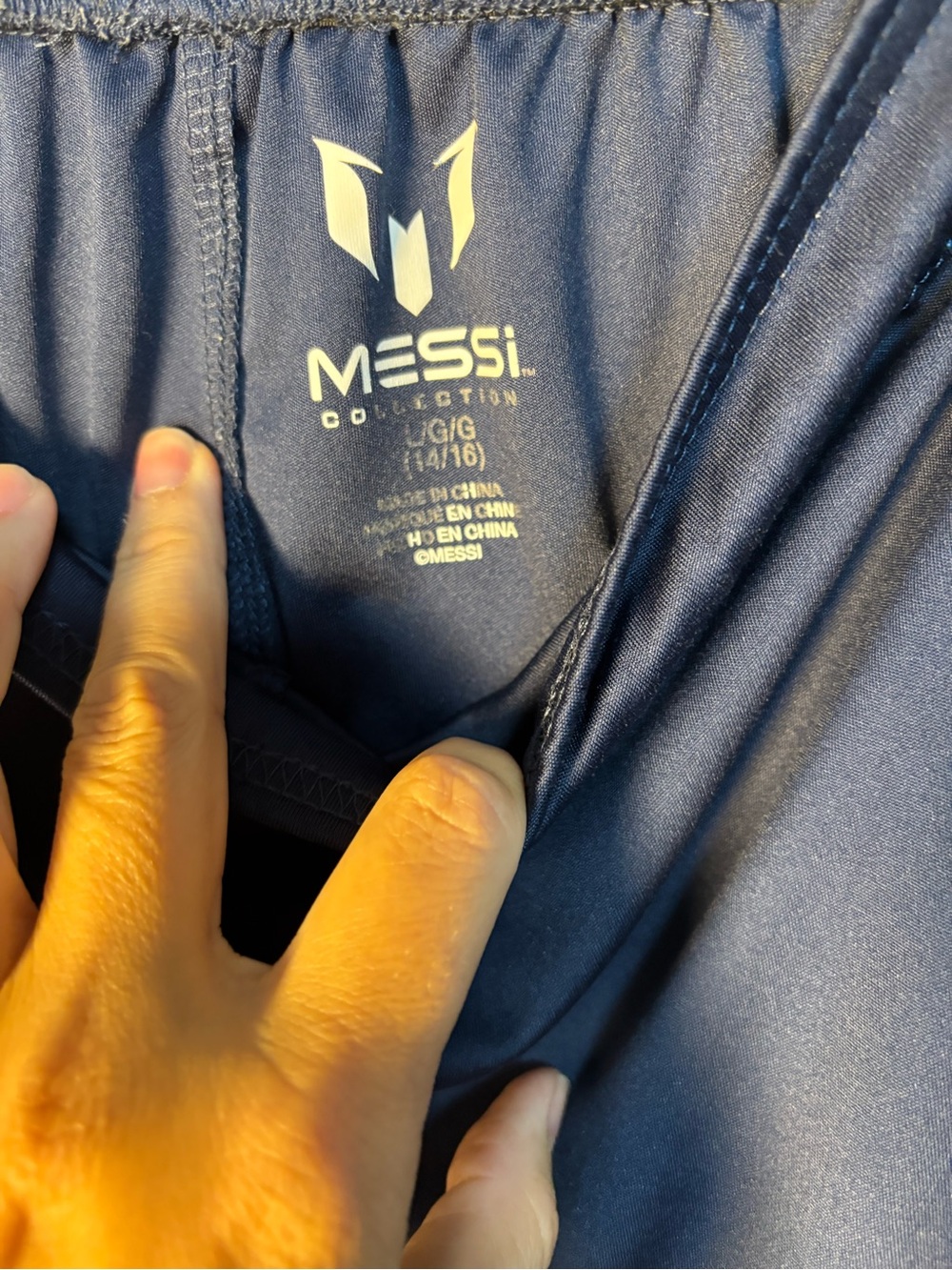 Messi Kids Navy Athletic Shorts with Light Blue Trim - Picture 3 of 5
